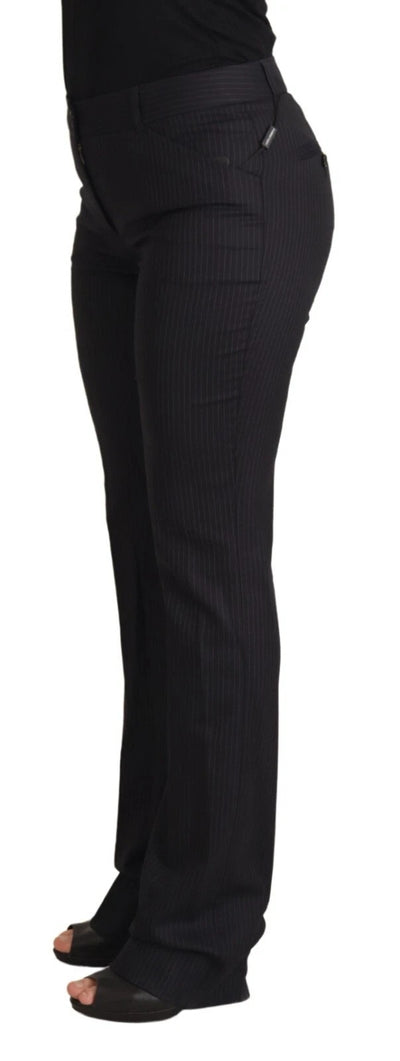 Dolce & Gabbana Black Stripes Mid Waist Trouser Pants
