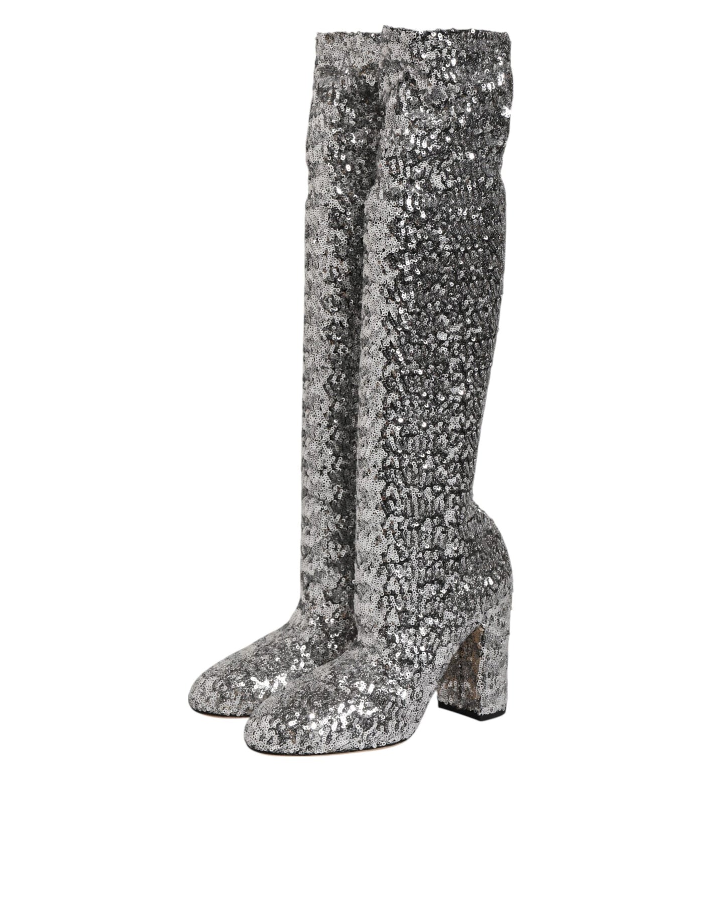 Dolce & Gabbana Shoes Silver Sequins Glitter High Heel Boot Shoes
