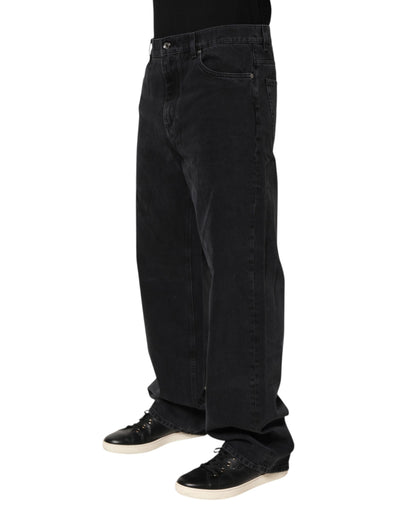 Dolce & Gabbana Black Denim Wide Leg Relaxed Fit Pants Jeans