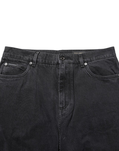Dolce & Gabbana Black Denim Wide Leg Relaxed Fit Pants Jeans