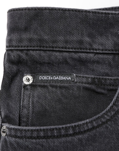 Dolce & Gabbana Black Denim Wide Leg Relaxed Fit Pants Jeans