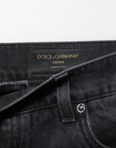 Dolce & Gabbana Black Denim Wide Leg Relaxed Fit Pants Jeans