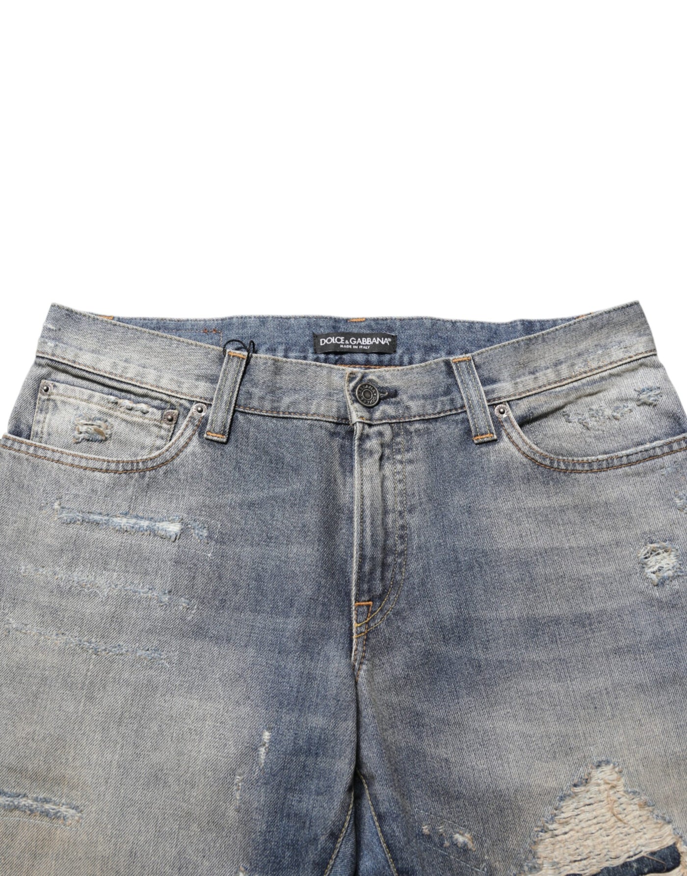 Dolce & Gabbana Blue Distressed Denim Slim Fit Pants Jeans