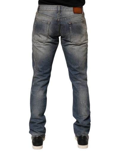 Dolce & Gabbana Blue Distressed Denim Slim Fit Pants Jeans