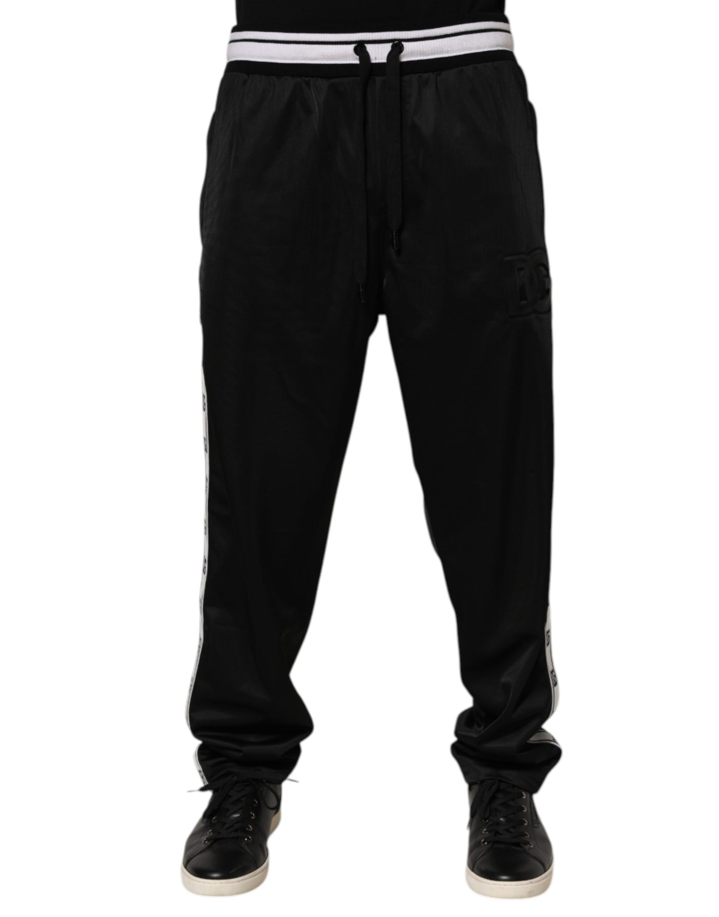 Dolce & Gabbana Black Polyester Logo Stripe Track Jogger Pants