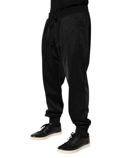 Dolce & Gabbana Black Polyester Logo Plaque Sweatpants Jogger Pants