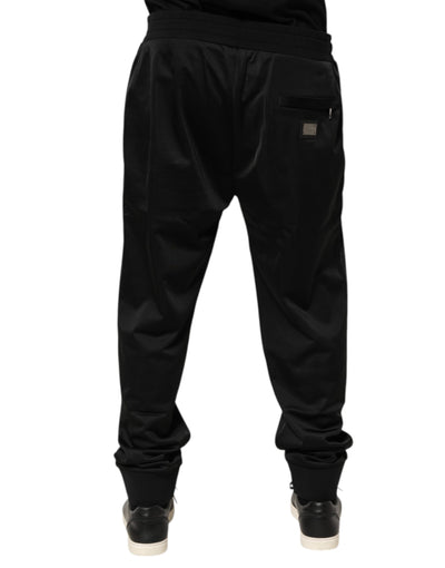 Dolce & Gabbana Black Polyester Logo Plaque Sweatpants Jogger Pants