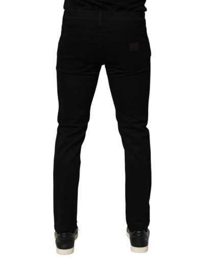 Dolce & Gabbana Black Cotton Blend Skinny Men Trouser Pants