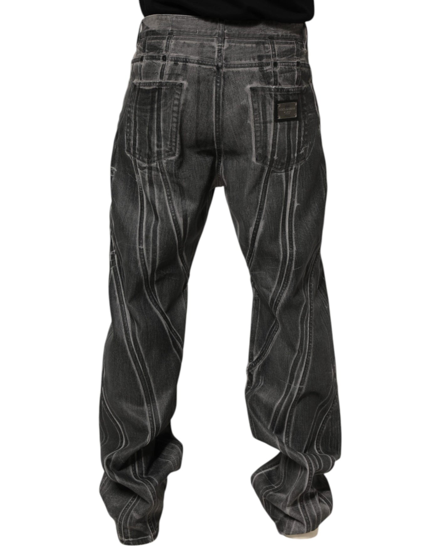 Dolce & Gabbana Black Grey Graphic Print Denim Pants Jeans