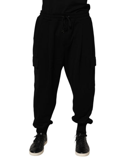 Dolce & Gabbana Black Cotton Blend Cargo Joggers Drawstring Pants