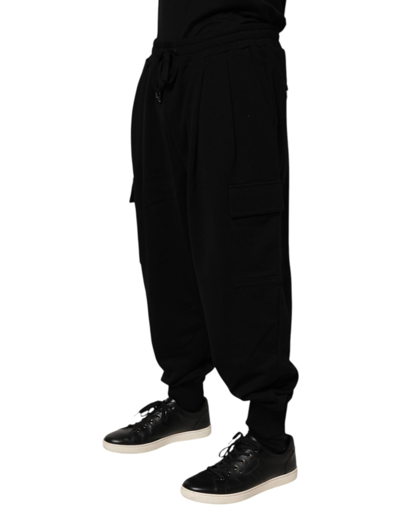 Dolce & Gabbana Black Cotton Blend Cargo Joggers Drawstring Pants