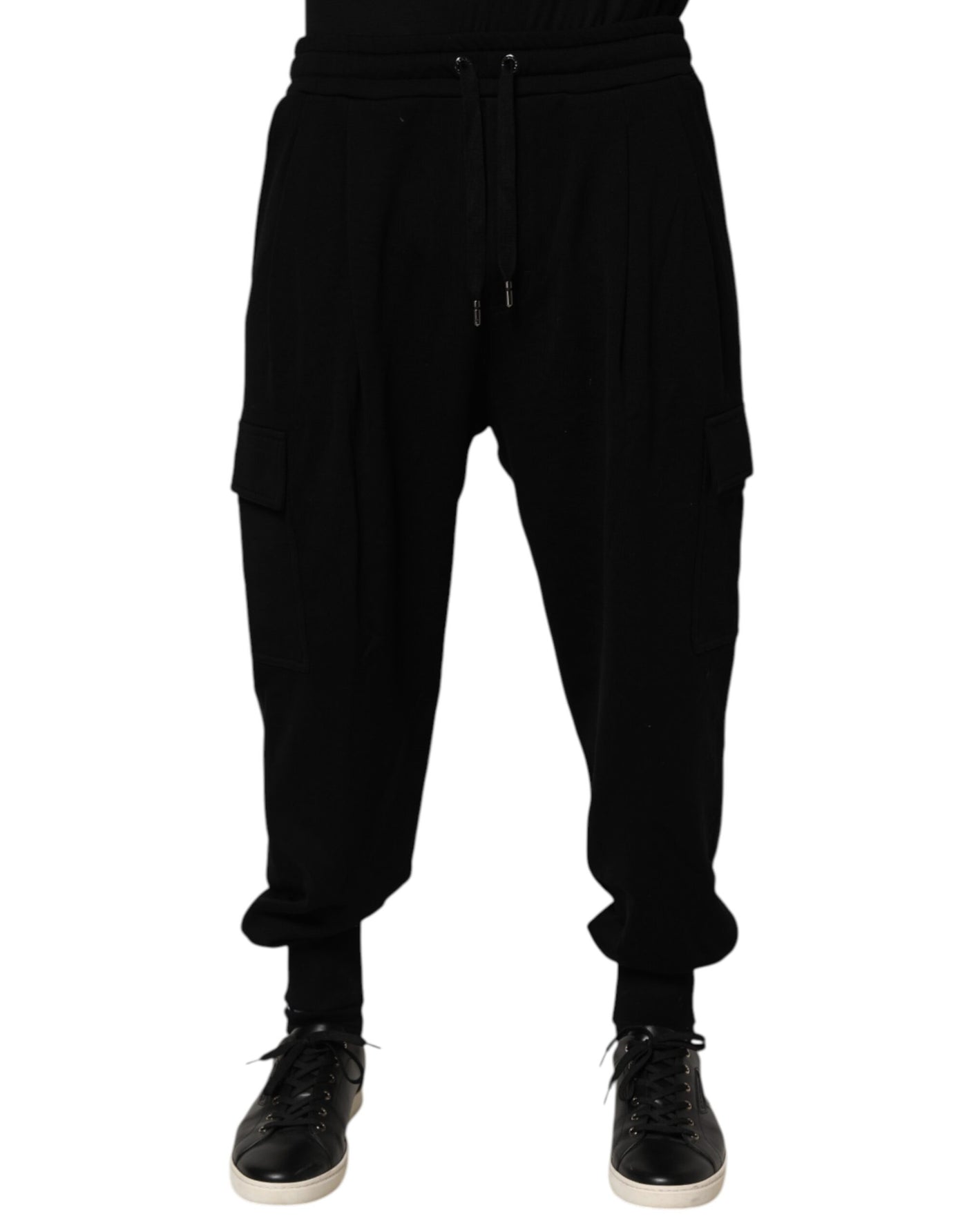 Dolce & Gabbana Black Cotton Blend Cargo Joggers Drawstring Pants