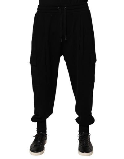 Dolce & Gabbana Black Cotton Blend Cargo Joggers Drawstring Pants