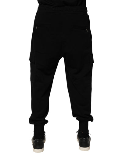 Dolce & Gabbana Black Cotton Blend Cargo Joggers Drawstring Pants