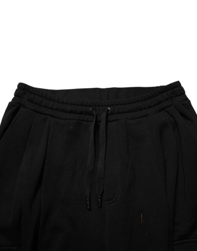 Dolce & Gabbana Black Cotton Blend Cargo Joggers Drawstring Pants