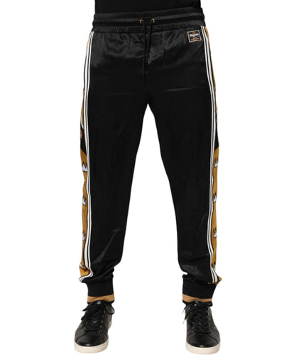 Dolce & Gabbana Black Gold Satin Crown Side Stripe Jogger Pants