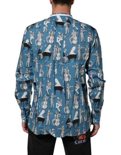 Dolce & Gabbana Blue Jazz Printed Cotton Button Front Shirt
