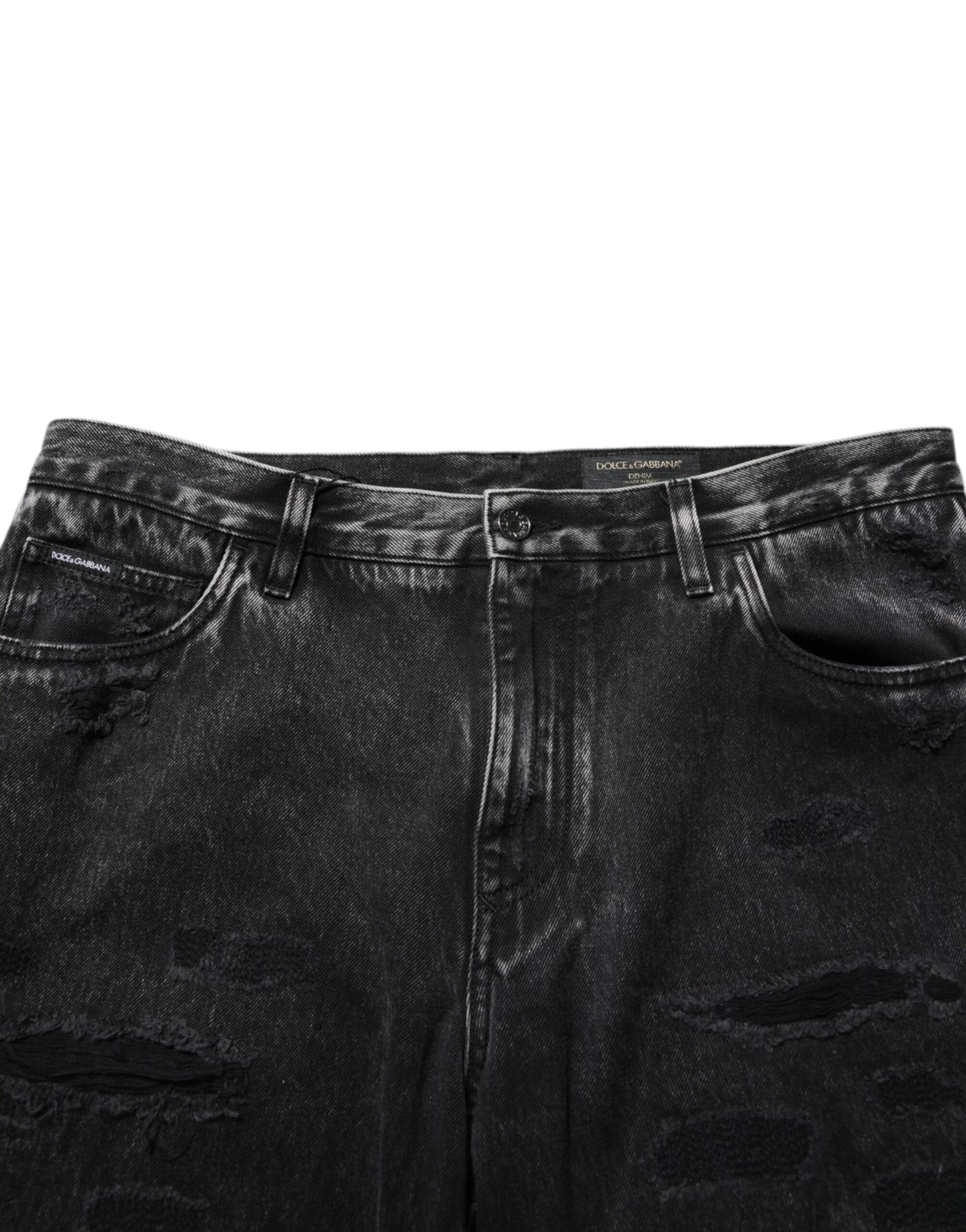 Dolce & Gabbana Black Washed Ripped Loose Cotton Denim Jeans