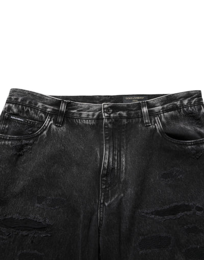 Dolce & Gabbana Black Washed Ripped Loose Cotton Denim Jeans