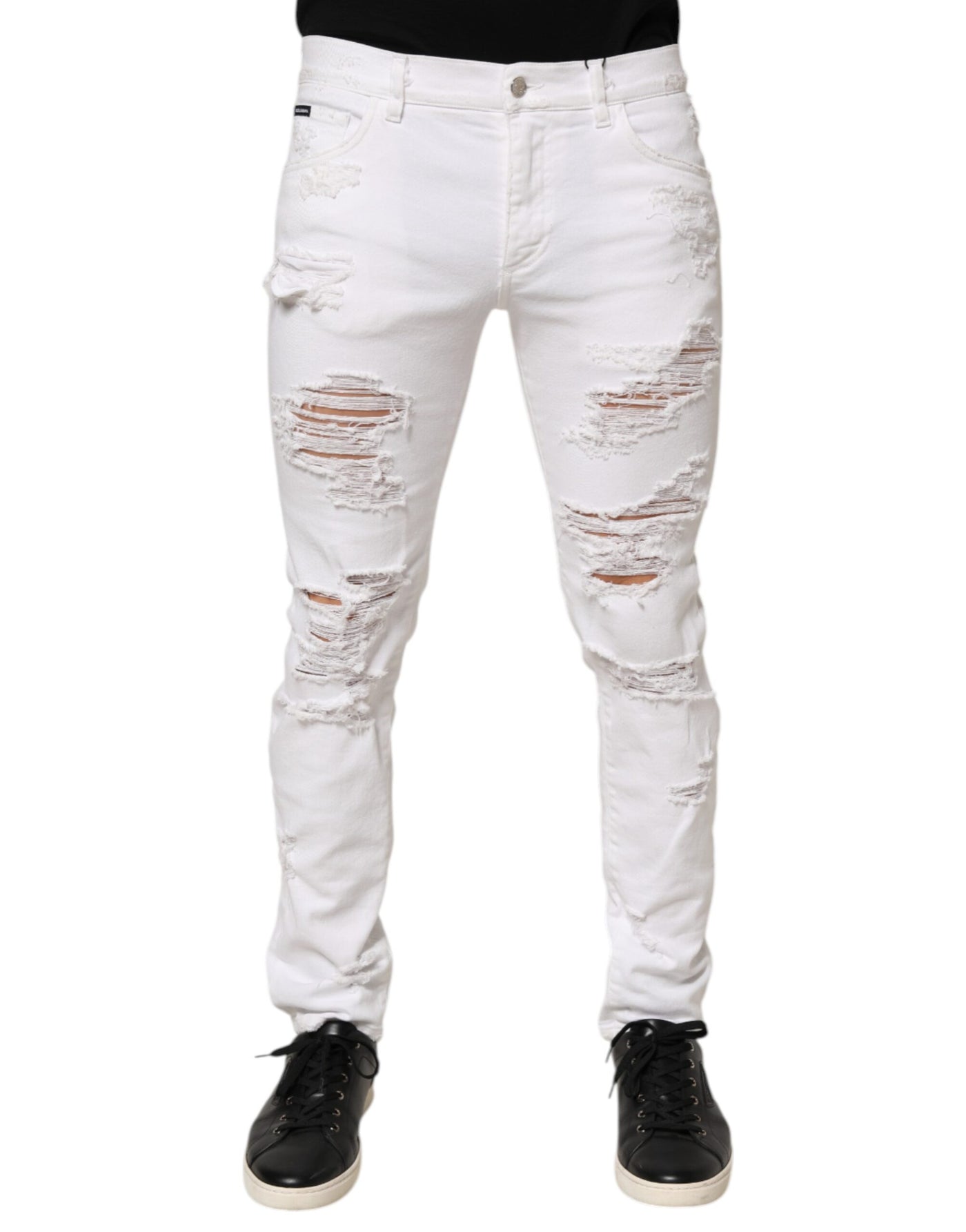 Dolce & Gabbana White Distressed Ripped Denim Trouser Jeans
