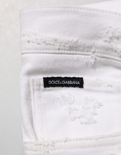 Dolce & Gabbana White Distressed Ripped Denim Trouser Jeans