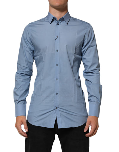 Dolce & Gabbana Blue Cotton Collared GOLD Formal Dress  Shirt