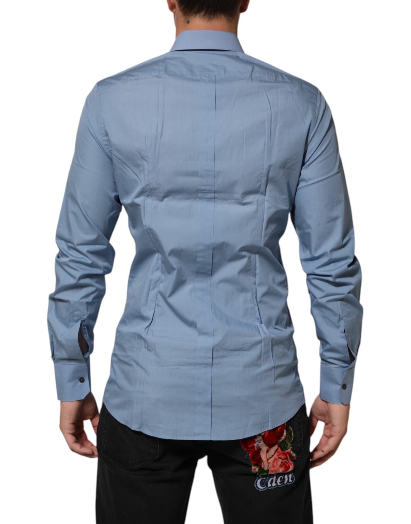 Dolce & Gabbana Blue Cotton Collared GOLD Formal Dress  Shirt