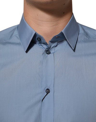 Dolce & Gabbana Blue Cotton Collared GOLD Formal Dress  Shirt