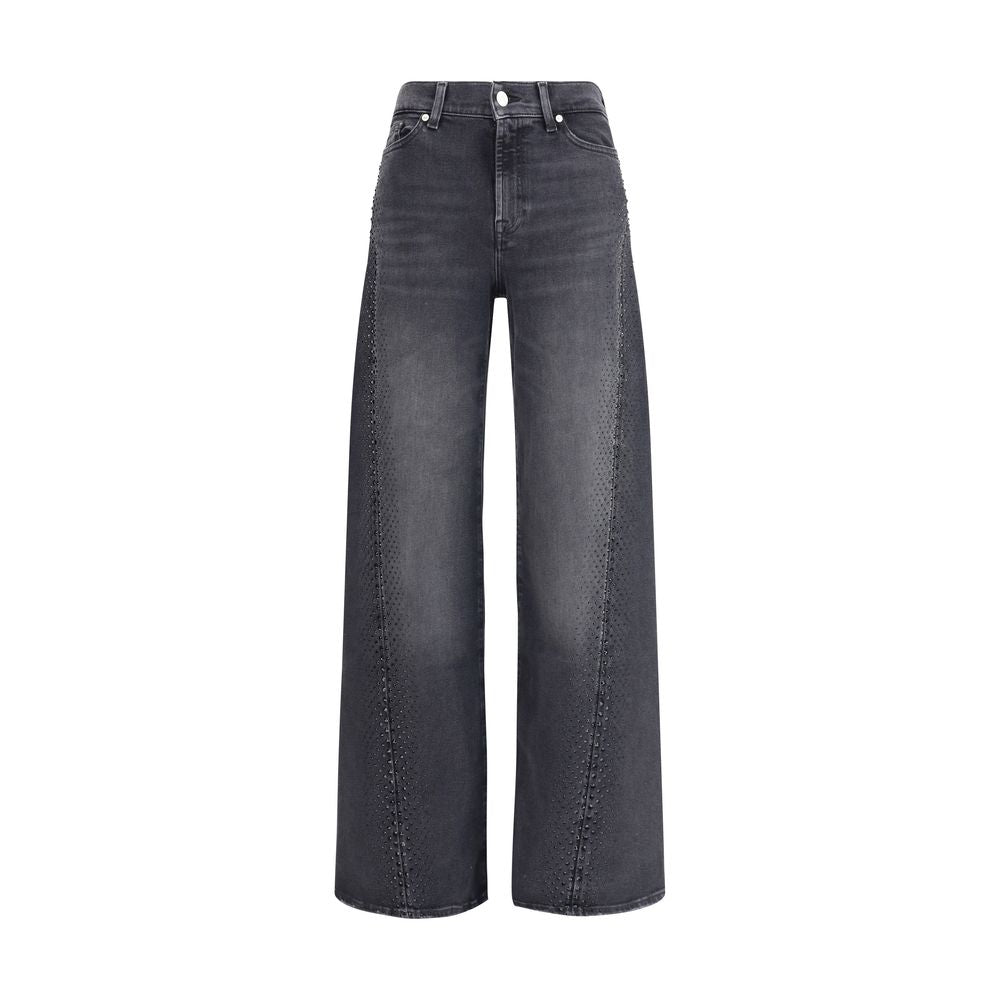 7FOR Black Cotton Straight-Leg Jeans