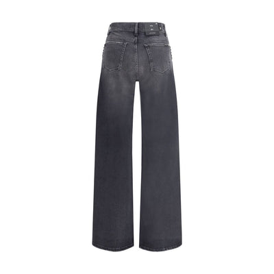 7FOR Black Cotton Straight-Leg Jeans
