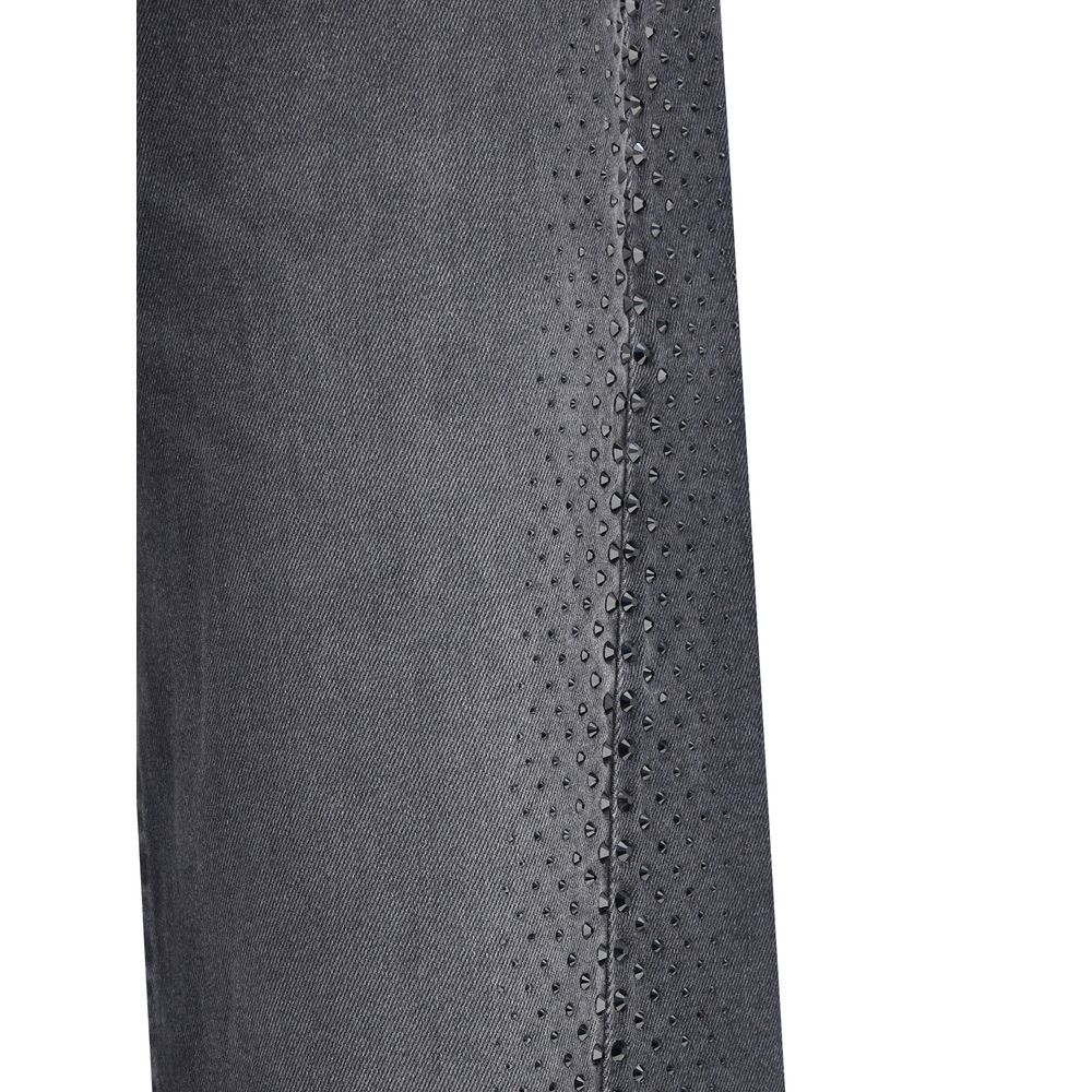 7FOR Black Cotton Straight-Leg Jeans