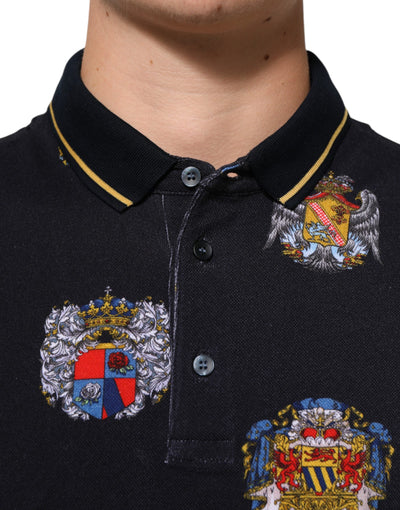 Dolce & Gabbana Blue Heraldic Crest Print Polo Shirt T-shirt