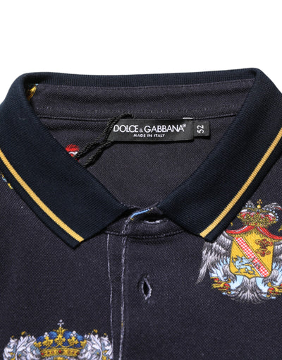 Dolce & Gabbana Blue Heraldic Crest Print Polo Shirt T-shirt