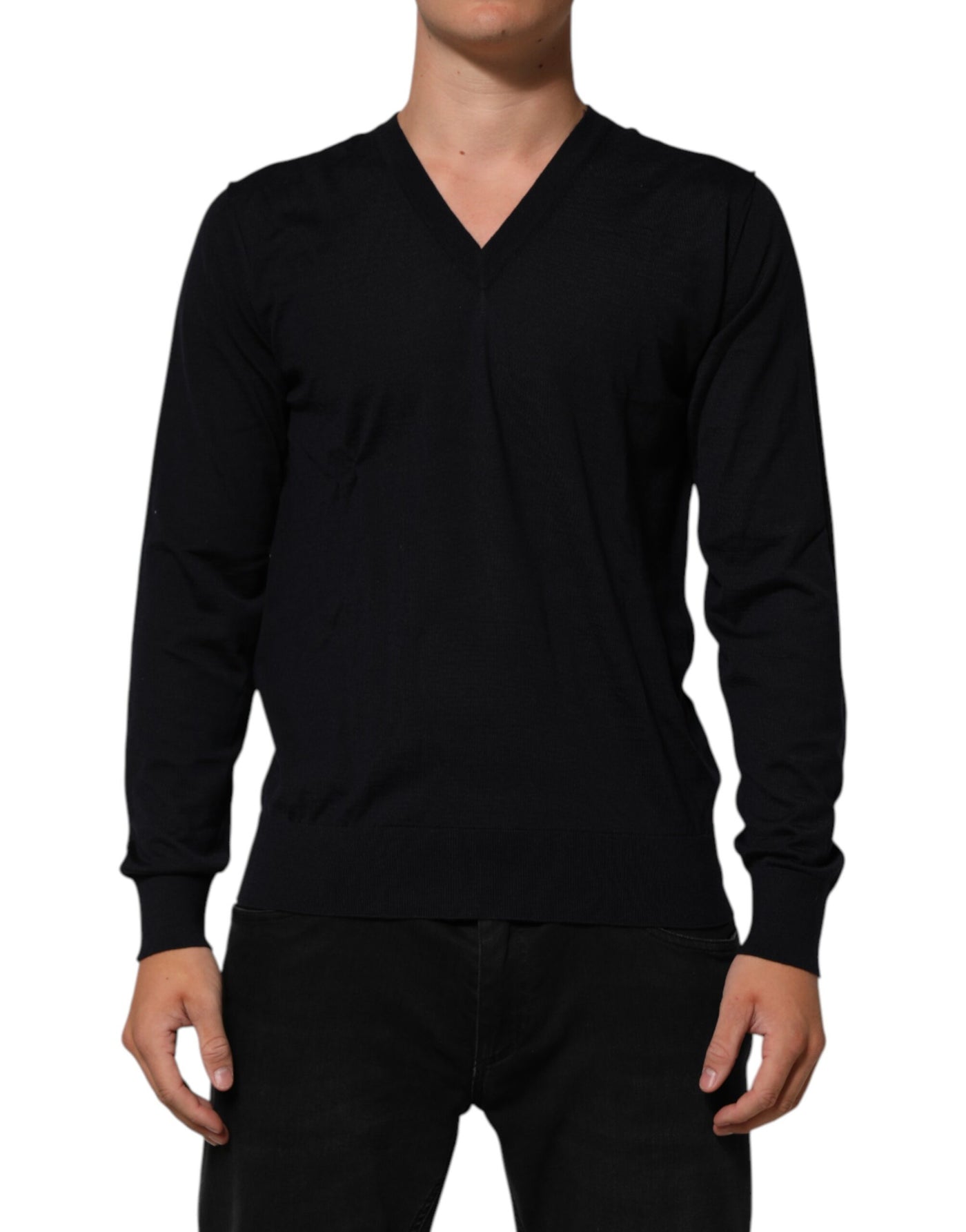 Dolce & Gabbana Black Cashmere Knit V-Neck Pullover Sweater