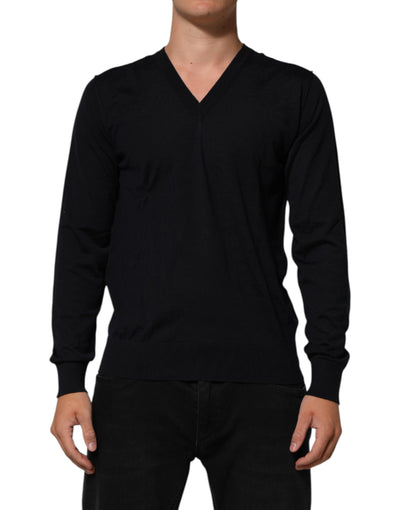 Dolce & Gabbana Black Cashmere Knit V-Neck Pullover Sweater