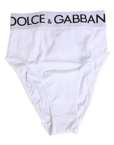 Dolce & Gabbana White Cotton Stretch High Waist Panty Underwear