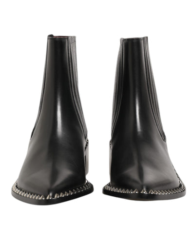 Dolce & Gabbana Black Leather Studded Men Short Boots Shoes