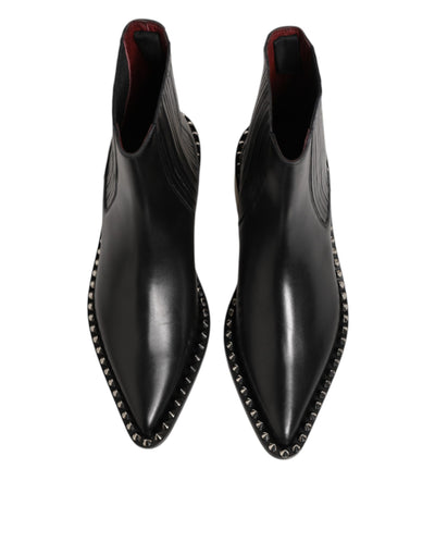 Dolce & Gabbana Black Leather Studded Men Short Boots Shoes