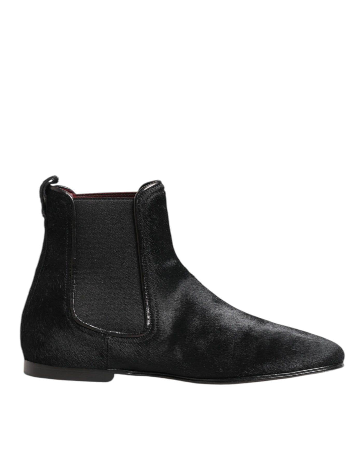 Dolce & Gabbana Black Leather Fur Men CHELSEA Boots Shoes