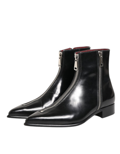 Dolce & Gabbana Black Calfskin Leather Men SHORT Boots Shoes