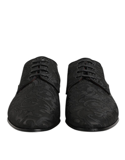 Dolce & Gabbana Black Brocade Lace Up Derby Men Dress Shoes