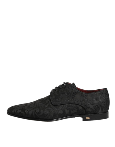 Dolce & Gabbana Black Brocade Lace Up Derby Men Dress Shoes