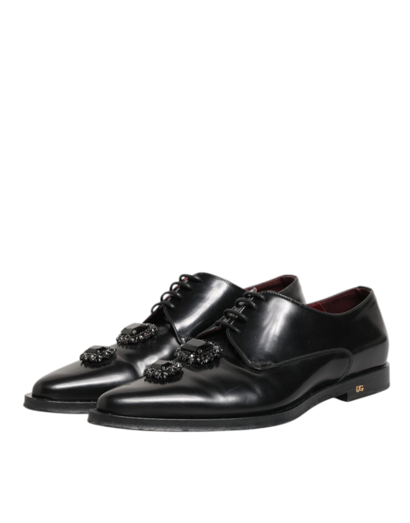 Dolce & Gabbana Black Leather Jeweled Crystals Derby Shoes