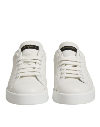 Dolce & Gabbana White Black Leather Low Top Men Sneakers Shoes