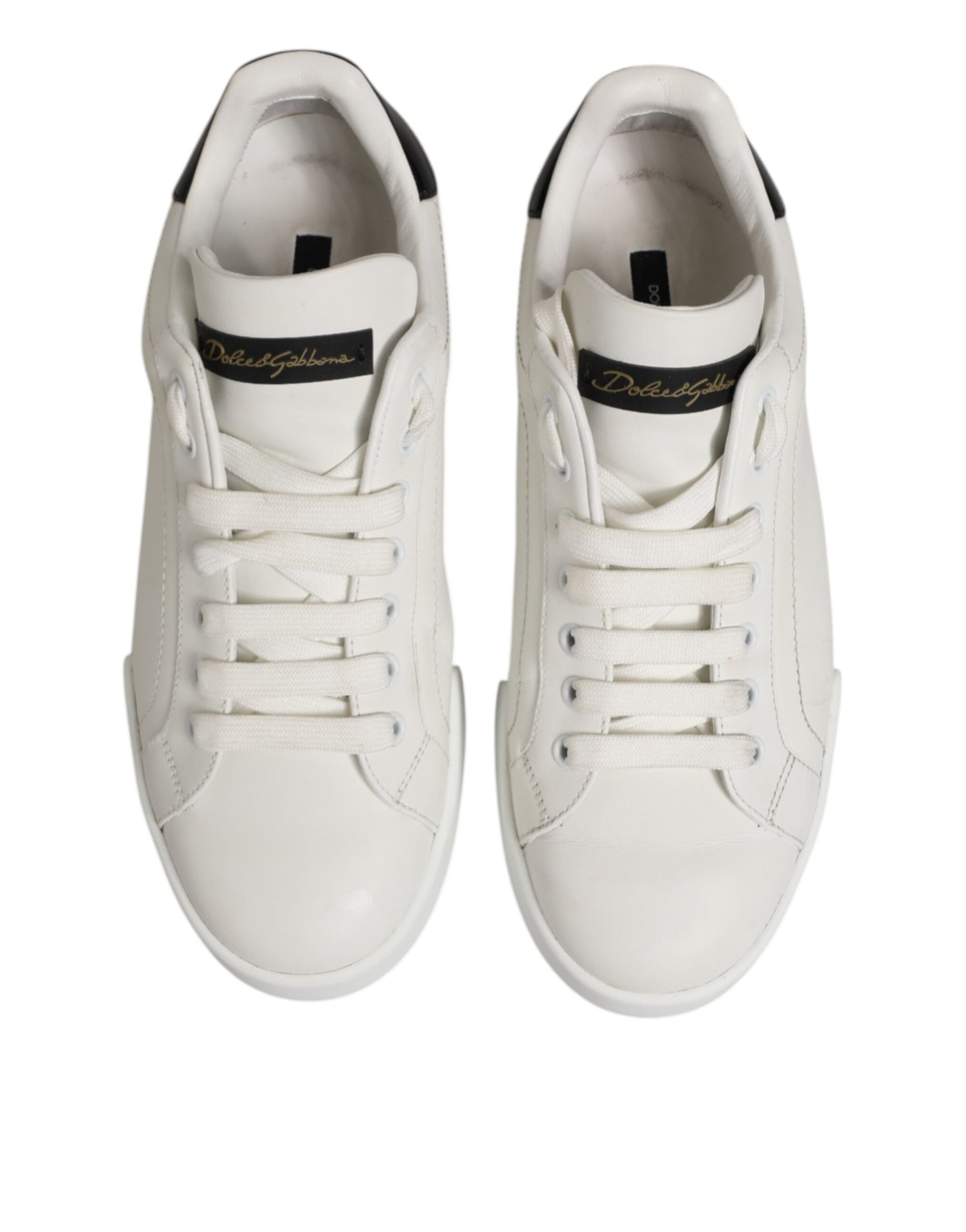 Dolce & Gabbana White Black Leather Low Top Men Sneakers Shoes