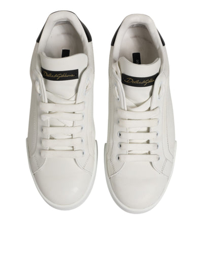 Dolce & Gabbana White Black Leather Low Top Men Sneakers Shoes