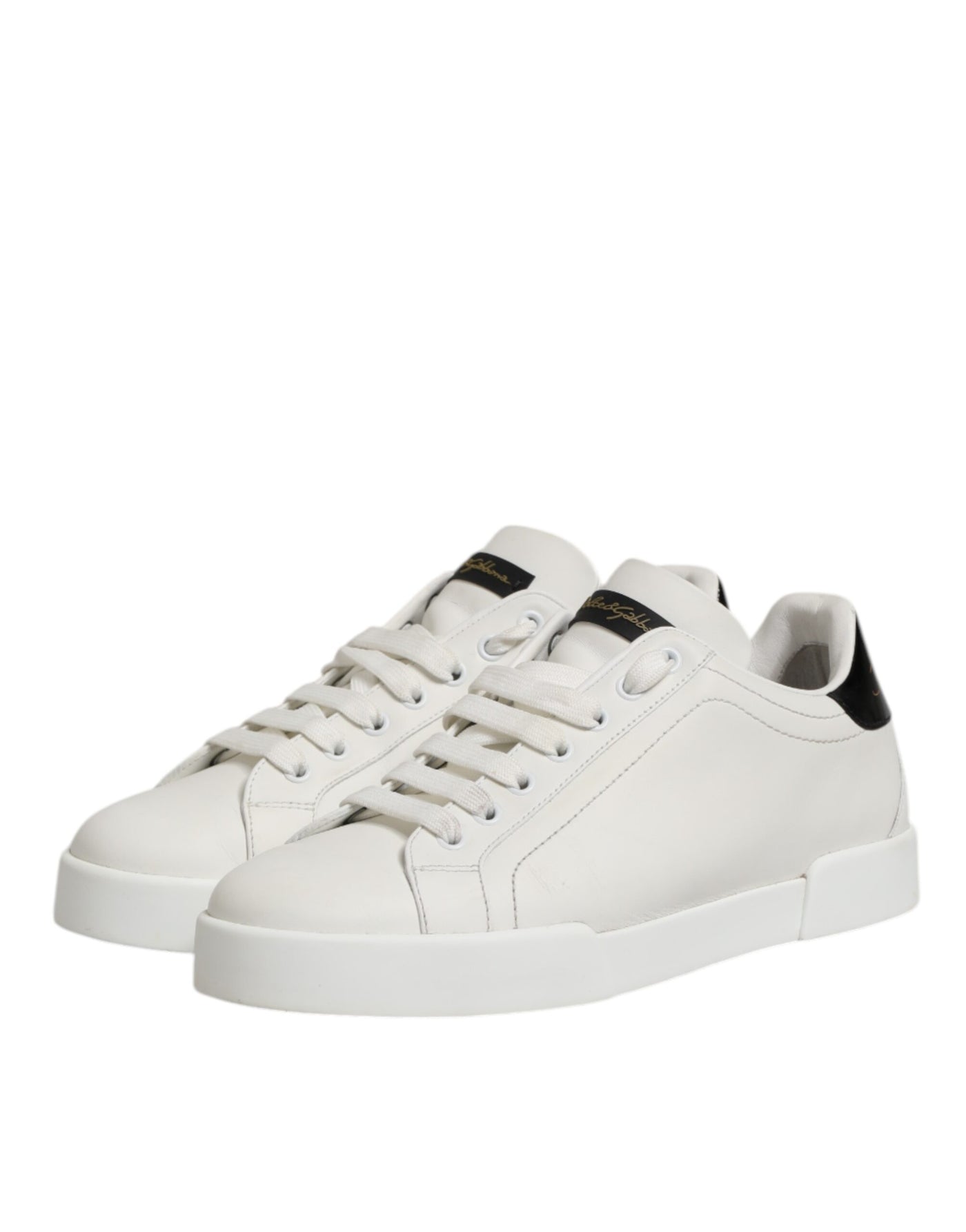 Dolce & Gabbana White Black Leather Low Top Men Sneakers Shoes