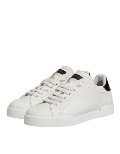 Dolce & Gabbana White Black Leather Low Top Men Sneakers Shoes