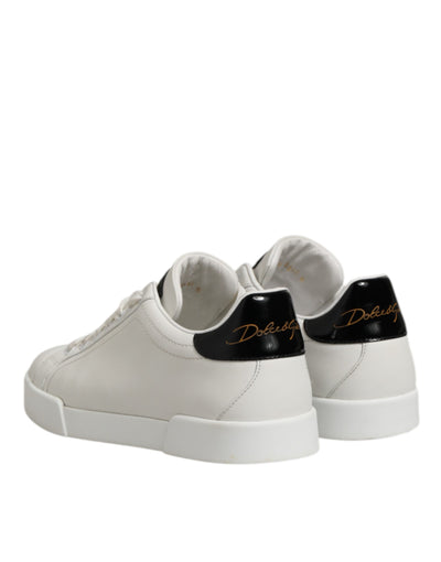 Dolce & Gabbana White Black Leather Low Top Men Sneakers Shoes