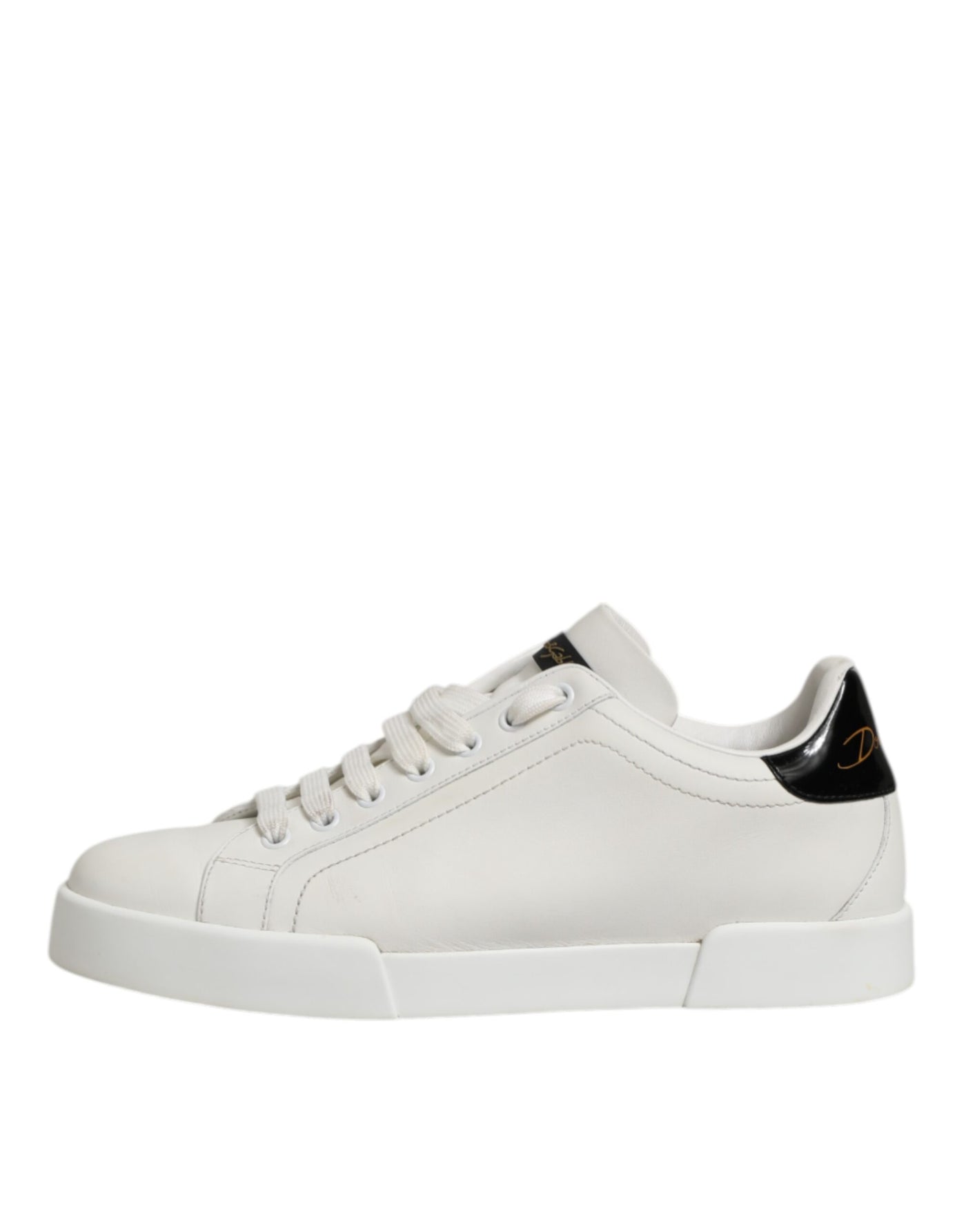 Dolce & Gabbana White Black Leather Low Top Men Sneakers Shoes